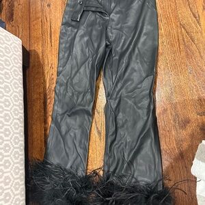 Lamarque pleather crop pants with feathers
